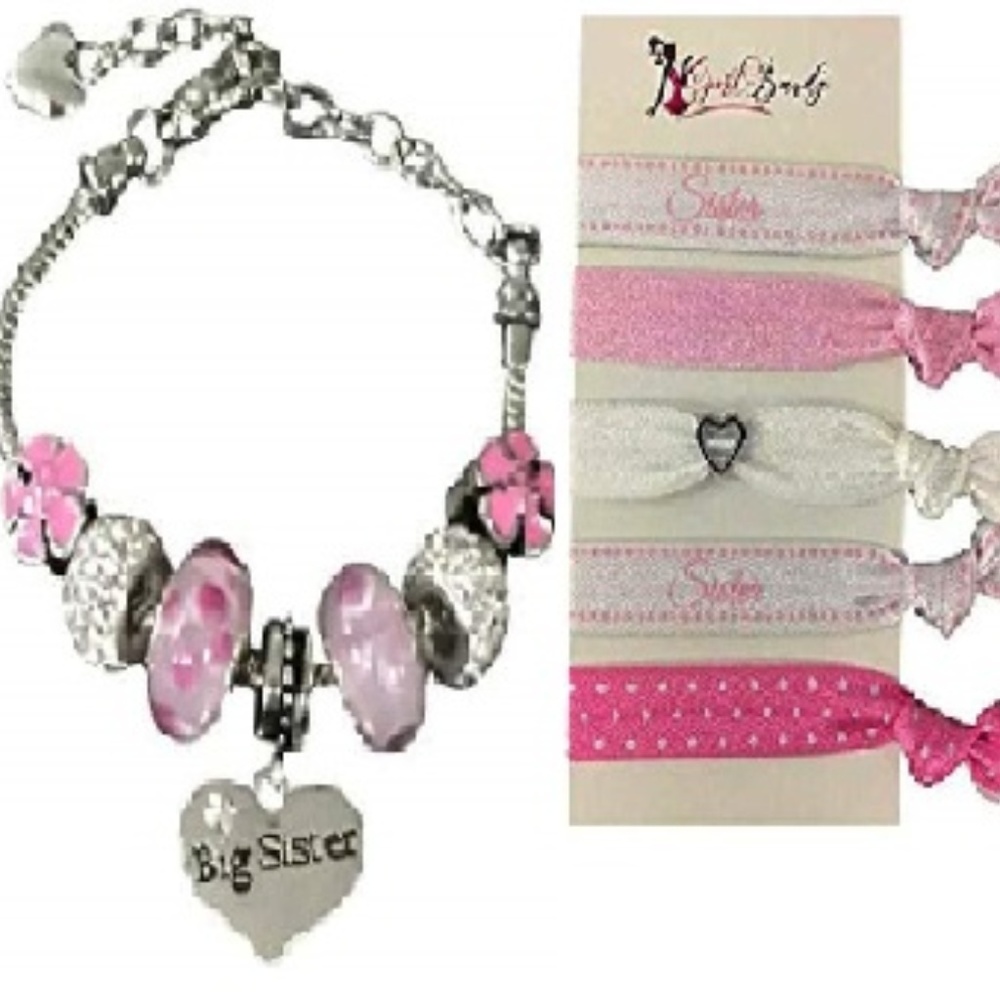 Big Sister Bracelet and Hair Tie Set Pink Jewelry